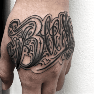 Bless #lettering #calligraphy #script #tattoo #handtattoo #chicano #letter #blackandgrey #blackwork 