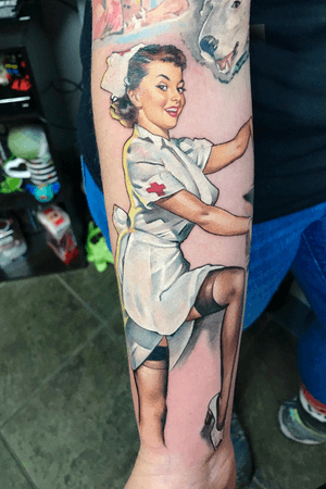 Tattoo uploaded by David Corden • A Gil Elvgren nurse • Tattoodo