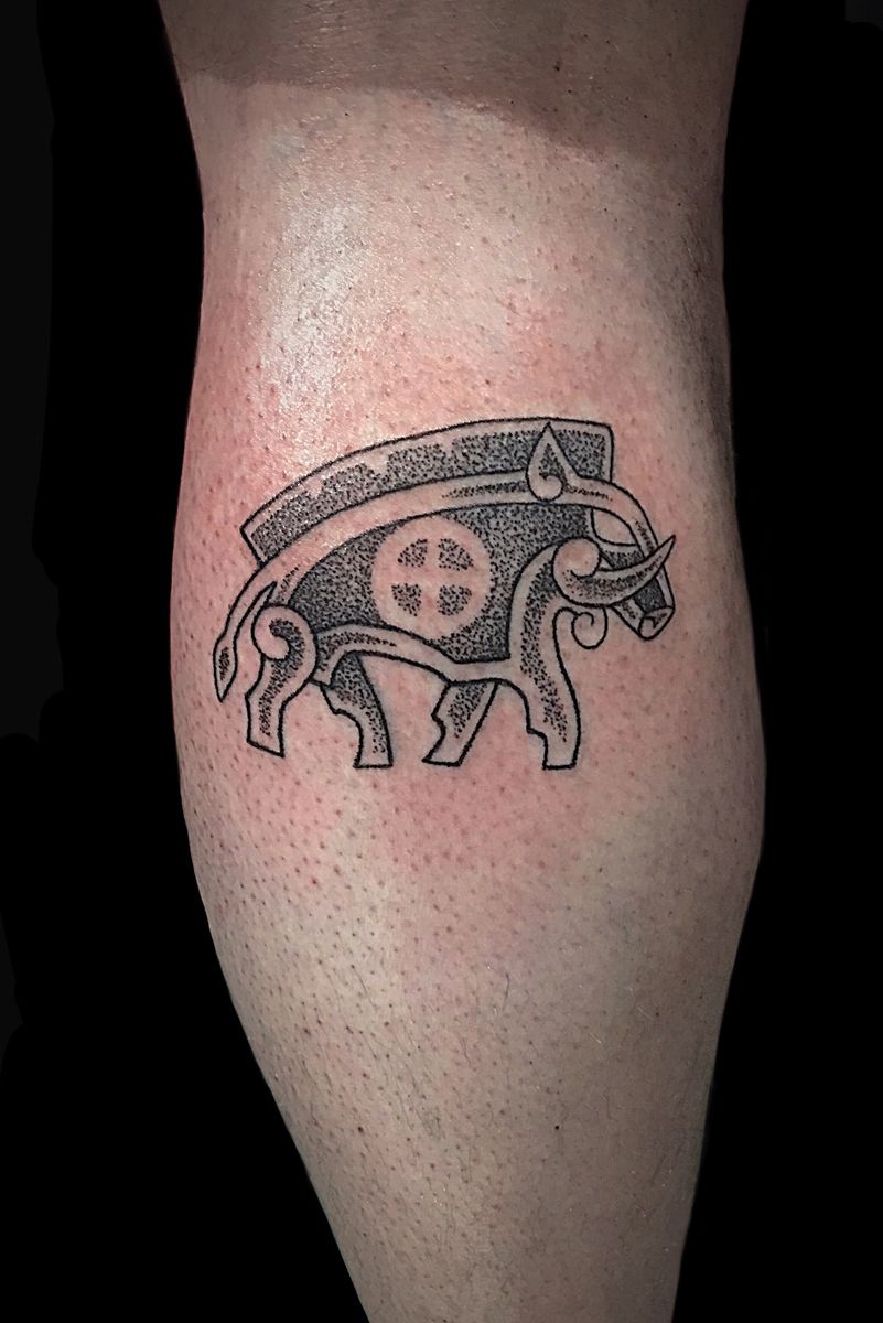 Tattoo uploaded by Trine Glue • Wild boar and sun  rune...............................................................................  #odin #handpoke #handpoketattoo #dotwork #dotworktattoo #stikandpoke #poke  #iceland #icelandtattoo #reykjavik ...