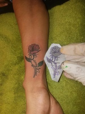 Name with Rose multi color 3.5inch tattoo 5.5k 