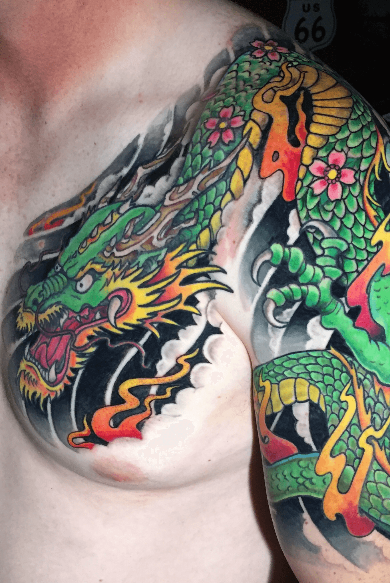 Genghis Realistic Dragon Shoulder tattoo Half Sleeve  GOLD STRIPE TATTOO