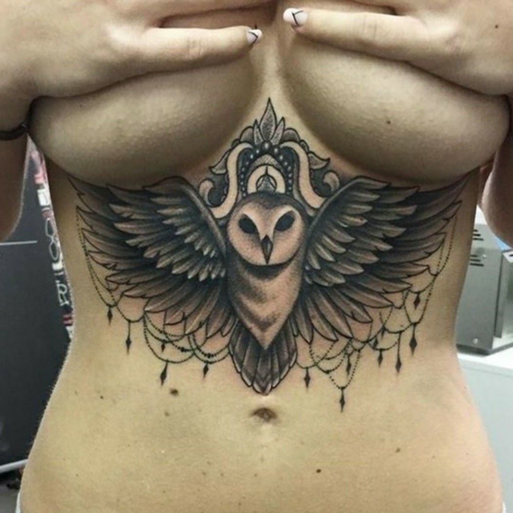 owl chest tattoo women