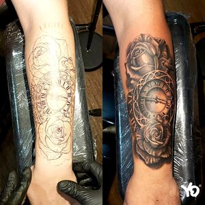 Stencil vs completed tattoo by Yo