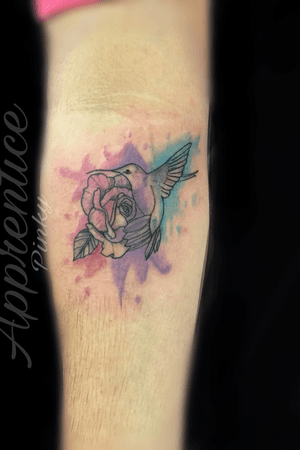 Rose and hummingbird watercolor tattoo 
