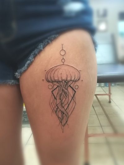 Jellyfish by K #tattoo #ink #tatttoos #worldfamousink #eikondevice #greenmonster #tattooaddictsouthafrica #gunwax #thelightningstation #tam #tattoodo #jellyfish #jellyfishtattoo 