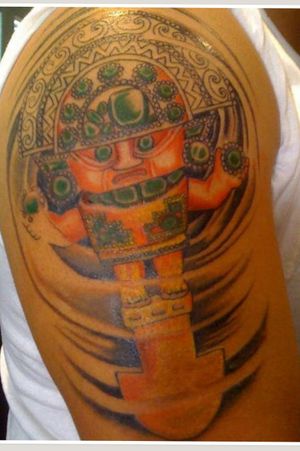 From: tattooimages.biz#Colored #Aztec #shouldertattoo