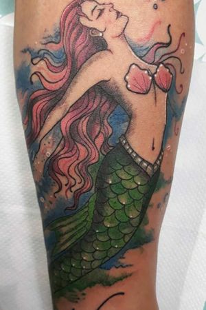 ♡ Sereia Rainha das Águas Aquarela♡ Tatuagem exclusiva feita especialmente para cliente para representar sua proteção e sua fé ♡