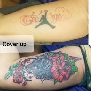 Cover up. Top is her old tattoo. Bottom is how I covered it.