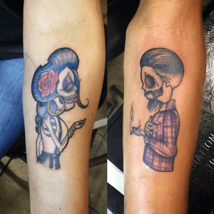 Sister and brother tattoo I did,  not my original artwork #neotradional #colortattoo 