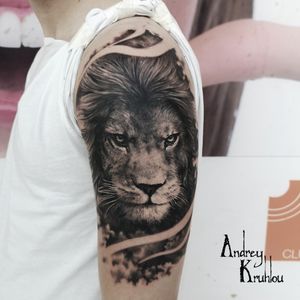 #realism #AndreyKruhlou #animaltattoo #liontattoo #Minsk #blackandgray #graywash #lion #animaltattoo #tatouage  