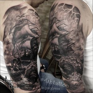 #tattooed #tattoos #ink #dynamicink @4ih_tattoo #AndreyKruhlou #blackandgray #graywash #Minsk #guestspots #tattooartist   #tattooart   #tattoostyle #artist #art #tattoophotography  #animaltattoo #guestspottattoo #guestspot #tattooguestspot #tattooistartmag #tattoorealistic #octopus #octopustattoo #octopustattoos #sea #seatattoo #pirate #PirateTattoos #piratetattoo #shiptattoo #ship #tattooship 