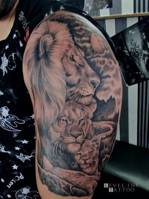 Lion family tattoo done by billu at level ink tattoo in delhi Connaught place