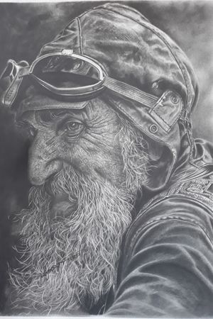 O aviador. Desenho feito em lápis grafite e papel canson A3 224g/m2R$ 600,00#grafite  #lápis #desenhorealista