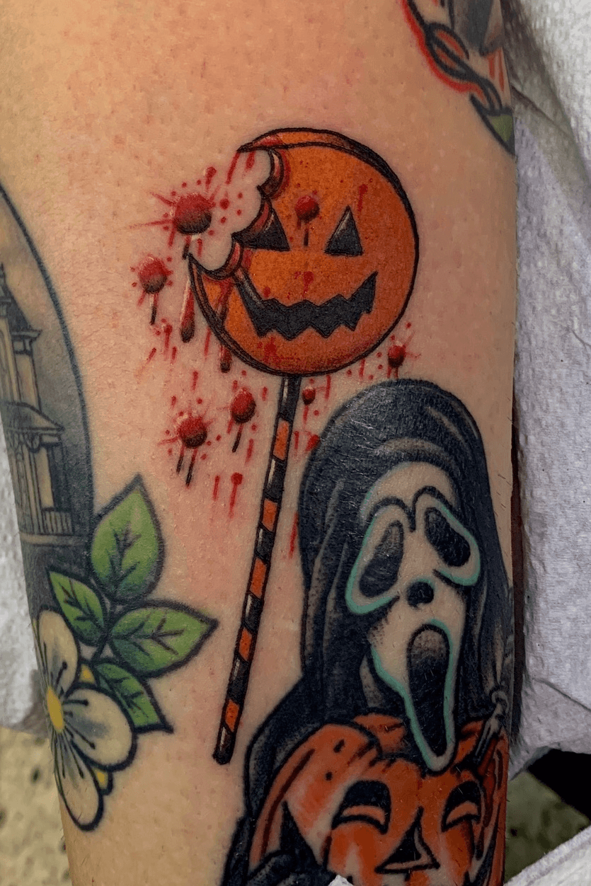 Angelo Parente on Instagram Trick r Treat Lollipop and Planchette      blackwork inkedma  Movie tattoos Cute halloween tattoos Cute  tattoos for women