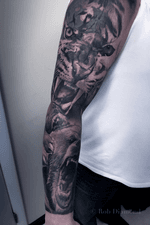 Animal sleeve done by Rob Diamond. #robdiamond #sleeve #tattoos #tattoooftheday #animaltattoo #blackandgrey #besttattoo #populartattoos #pennsylvania 