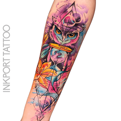Time is valuable by @inkporttattoo #Москва #owltattoo #owl #watercolor #moscowtattoo #space #акварельтату #moscow #watercolor #usa #tattoomoscow #татуировка #watercolortattoo #inkporttattoo #watercolortattoos #abstract 