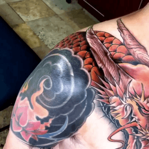 Dragon by me. Arm tattoo by another artist