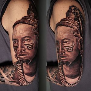 Mayan Aztec Indio half sleeve tattoo, London, UK | #blackandgrey #realistic #tattoos #halfsleevetattoos