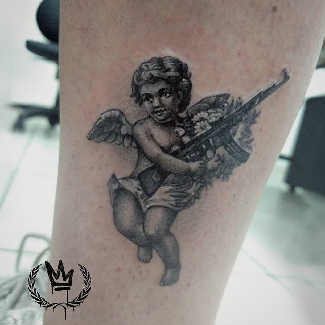 Angel with an AK47  Done by Kieran at Frontier Tattoo Parlour in Cardiff   rtattoos