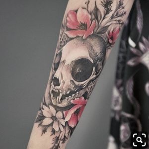 Found on Pinterest. My sister and I want to get matching tattoos of a cat skull with flowers and a bee and stuff. 