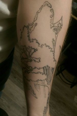 Forearm Tattoo - I did this one inside my forearm, needs a lot to finish up but I was going for a wolf silhouette with trees. I'll definitely be fixing the jaw, I don't want it pointy. :P