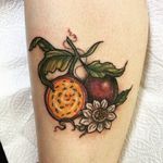 Passionfruit tattoo Done by @bloodflowerstattoo At @fatfugu tattoo and piercing parlour in Northampton 