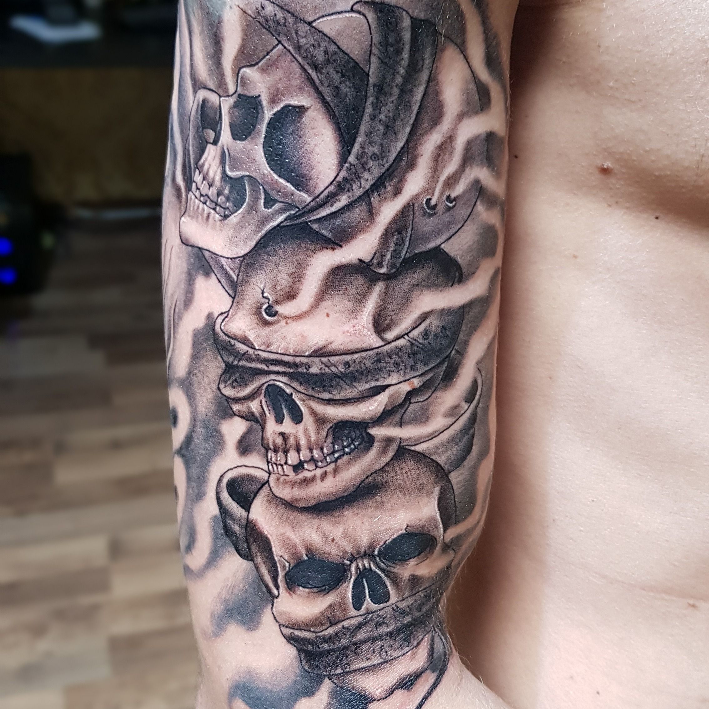 Black and Gray Skull Tattoo Sleeve by Julian Hernandez TattooNOW