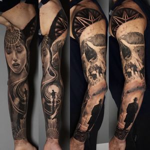 Time & Paths of Life full sleeve, London, UK | #blackandgrey #realistic #fullsleeve #tattoos #skulltattoos