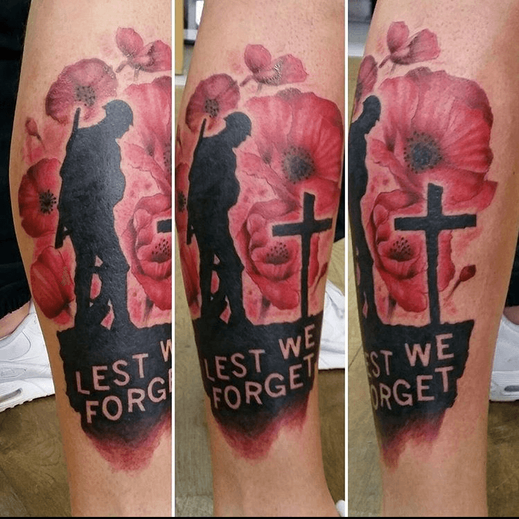 Completed Lest We Forget Tattoo Done by Liz at Bombshells Tattoo Petawawa  ON  rtattoos
