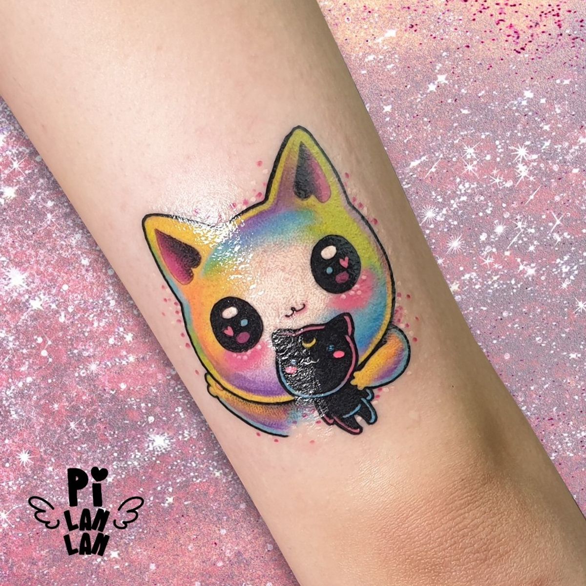 Tattoo Uploaded By Pi Lanlan 💛💚💙💜💛💚💙💜💛💚💙💜💛💚💙💜💛 The Rainbow Kitty And The Black Kitty 🖤🖤🖤🖤🖤🖤🖤