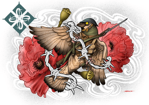 Trench sparrow with poppies. #poppy #sparrow #lestweforget #neotraditional #newschool 