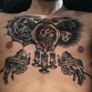Life and Death Old School Chest Tattoo