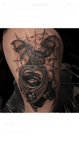 Collaboration tattoo. Dark art goth fineline ornamental black and grey new school kawaii