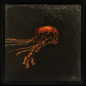 “Jelly #2” Gold leaf and mixed media on panel. 8”x8”. Available for collecting. 