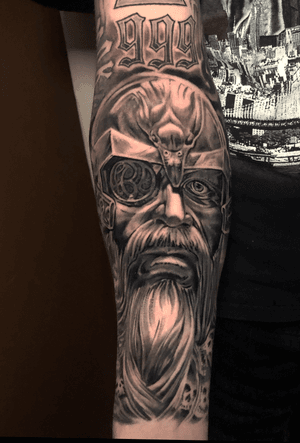 Black and grey Odin tattoo 