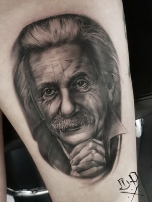 Black and gray, realistic portrait of Albert Einstein by Mauro Imperatori, showcasing the brilliance of the iconic physicist.