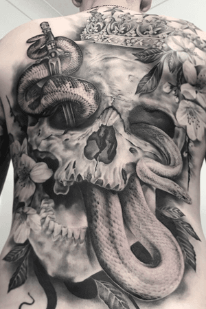Finished back piece later this year and winning piece for best black and grey healed at the Halloween tattoo back 2019