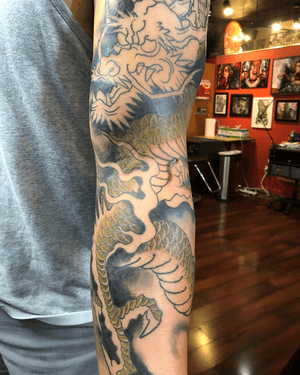 Started some color in this dragon sleeve yesterday... #slavetotheneedle #seattletattoo
