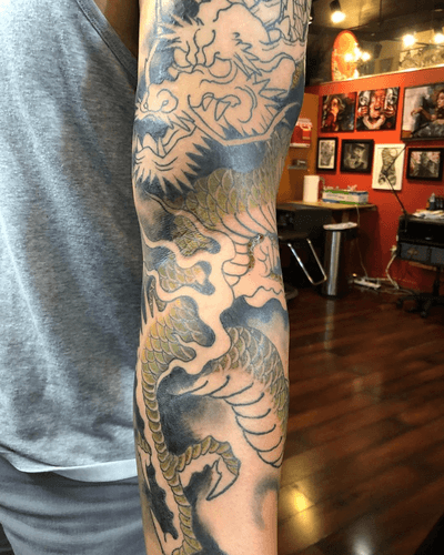 Started some color in this dragon sleeve yesterday... #slavetotheneedle #seattletattoo