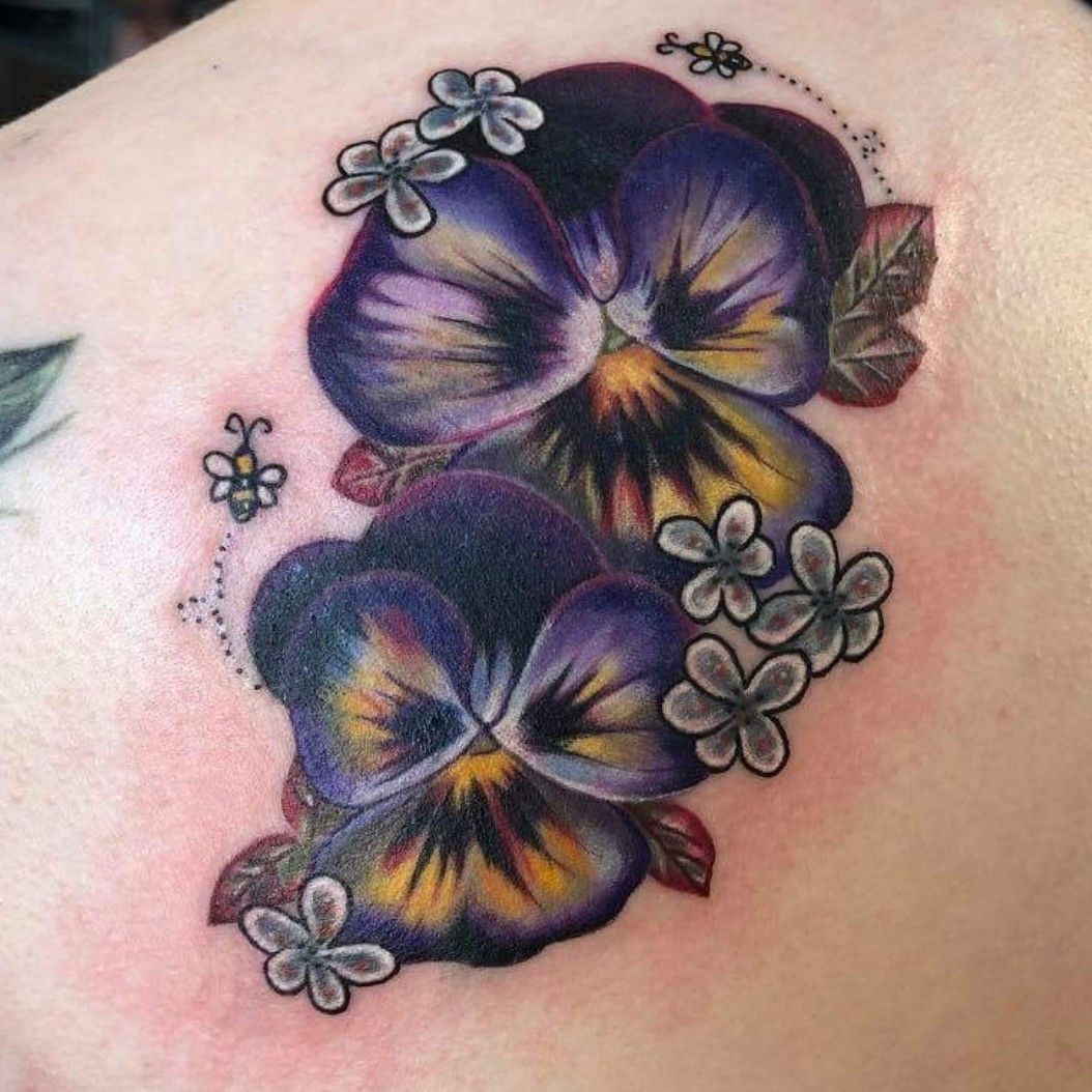 Pansy flower micro realist tattoo