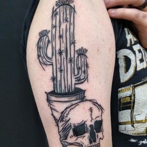 Cactus and Skull tattoo by Adam McDade#cactustattoo #skulltattoo #blackwork #adammcdade
