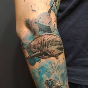 "Undersea World" part 2 for Sergey-So, we can assume that the watercolor sleeve is finished. It remains only to emphasize some details a little after complete healing.▪#тату #водныймир #trigram #tattoo #underseaworld #inkedsense 