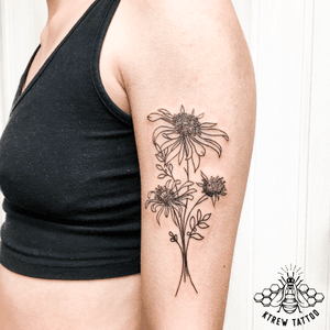 Botanical Linework Tattoo by Kirstie Trew • KTREW Tattoo • Birmingham, UK 🇬🇧 #floraltattoo #fineline #linework #birmingham #flowertattoo