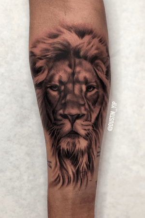 Lion tattoo on the forearm 