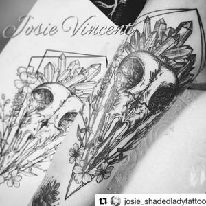 Bird skull with florals by Josie Vincent at Shaded Lady. See photo for her Instagram link. 