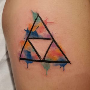 My 2nd tattoo, yet most painful. Watercolor triforce 