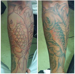 Loved doing this #freehand #koi #japanese #japanesetattoo #color #colorful 