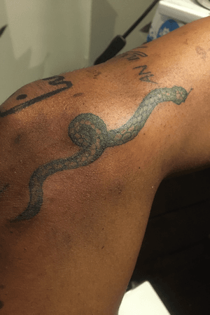 Recently got a gun, tatted a snake on my leg #amateurartist #snake 