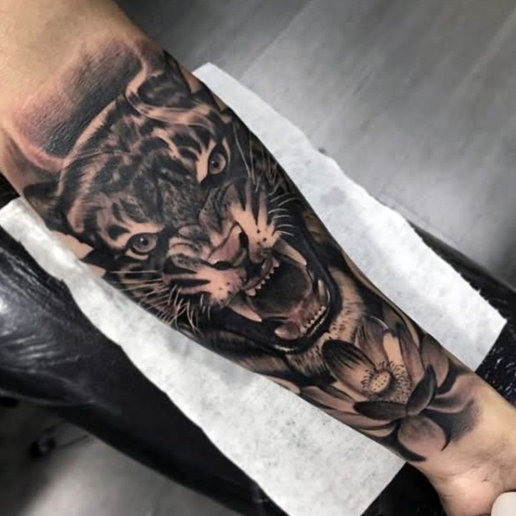 Tiger forearm tattoo by Steve Johnson at Modern Moose Studios in New Port  Richey, FL : r/tattoos