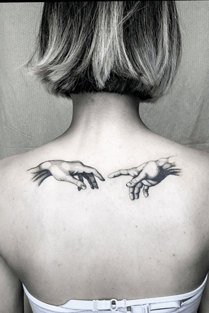 Tattoo uploaded by Tommaso Zetti • MICHELANGELO “THE CREATION OF ADAM”  TATTOO #tommasozettitattoo #badbrotherstattooflorence #finelinetattoo •  Tattoodo